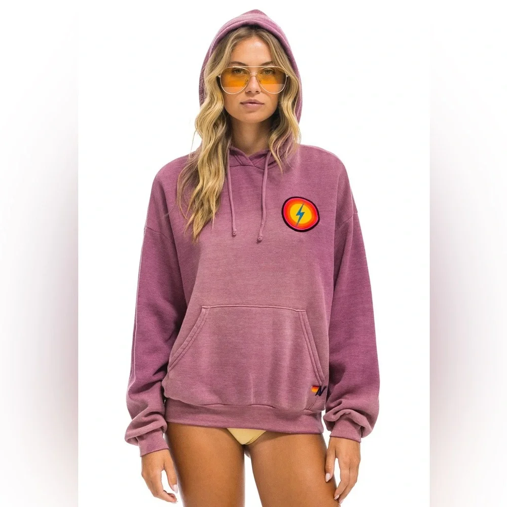 AVIATOR NATION $189 BOLT BULLSEYE PATCH PULLOVER RELAXED HOODIE - FADED BERRY - Picture 1 of 6